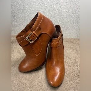 Lauren Ralph Lauren Cognac Leather Ankle Booties with Buckle